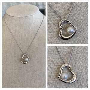 Tasaki Japanese Akoya Pearl 6.8mm 925 Sterling Silver Open Heart Necklace
